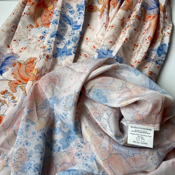 NWOT KARYN SEO HAND EMBROIDERED SILK BLEND MIDI DRESS KIMONO EMPIRE WAIST BOHO - Picture 10 of 15